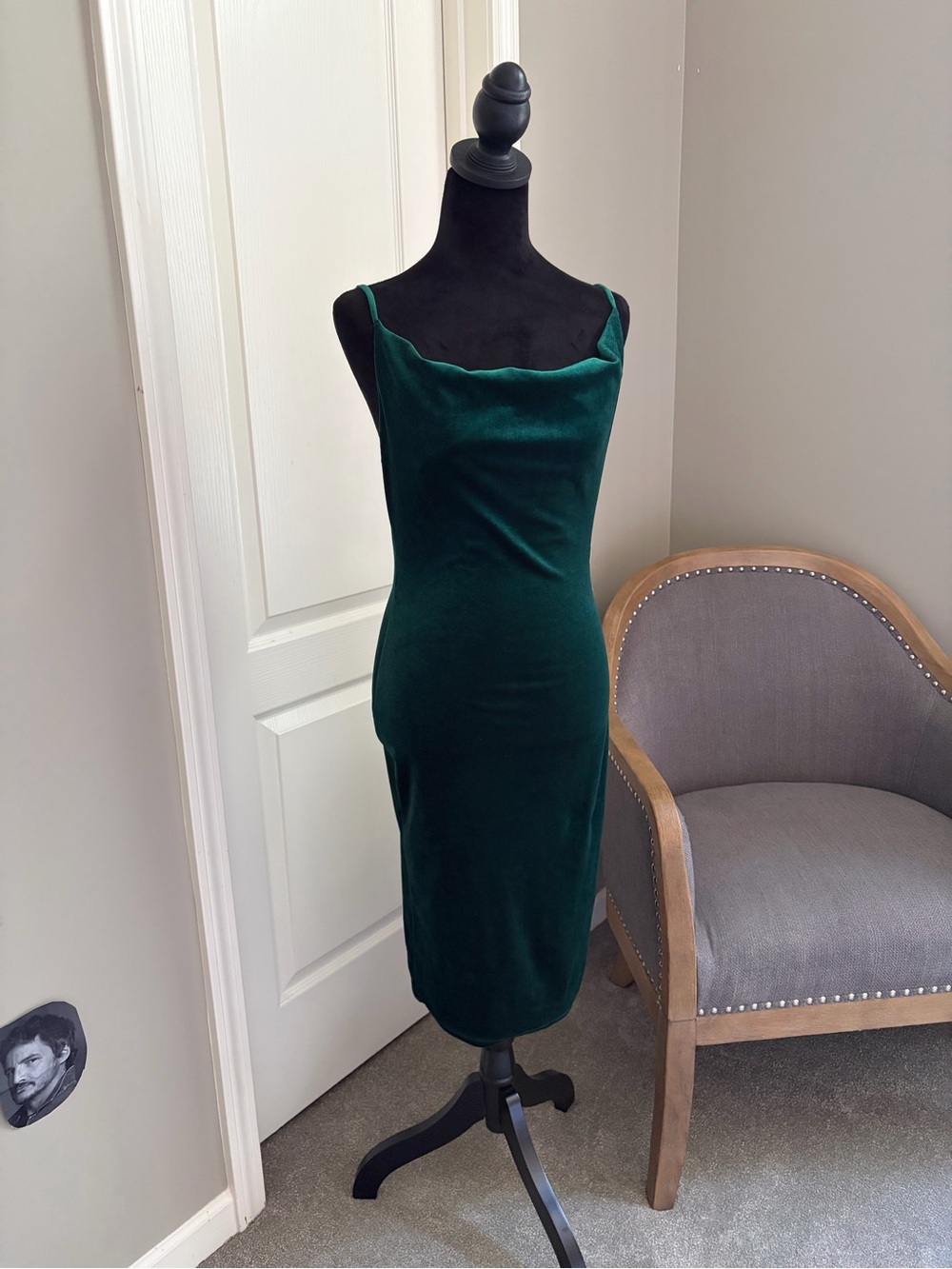 Altar'd State Emerald Green Velvet Midi Slip Dress